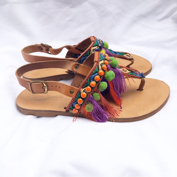 ANTHROPOLOGIE | ELINA LINARDAKI LEATHER DIZZY PARROT SANDALS SIZE 9 - Picture 8 of 10